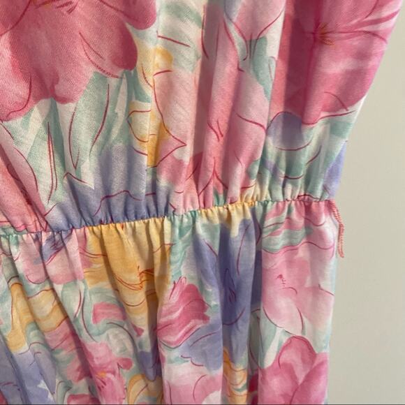 Vintage Mari Lynn Fashions Pink Watercolor Floral Mini Dress Small - Picture 11 of 14